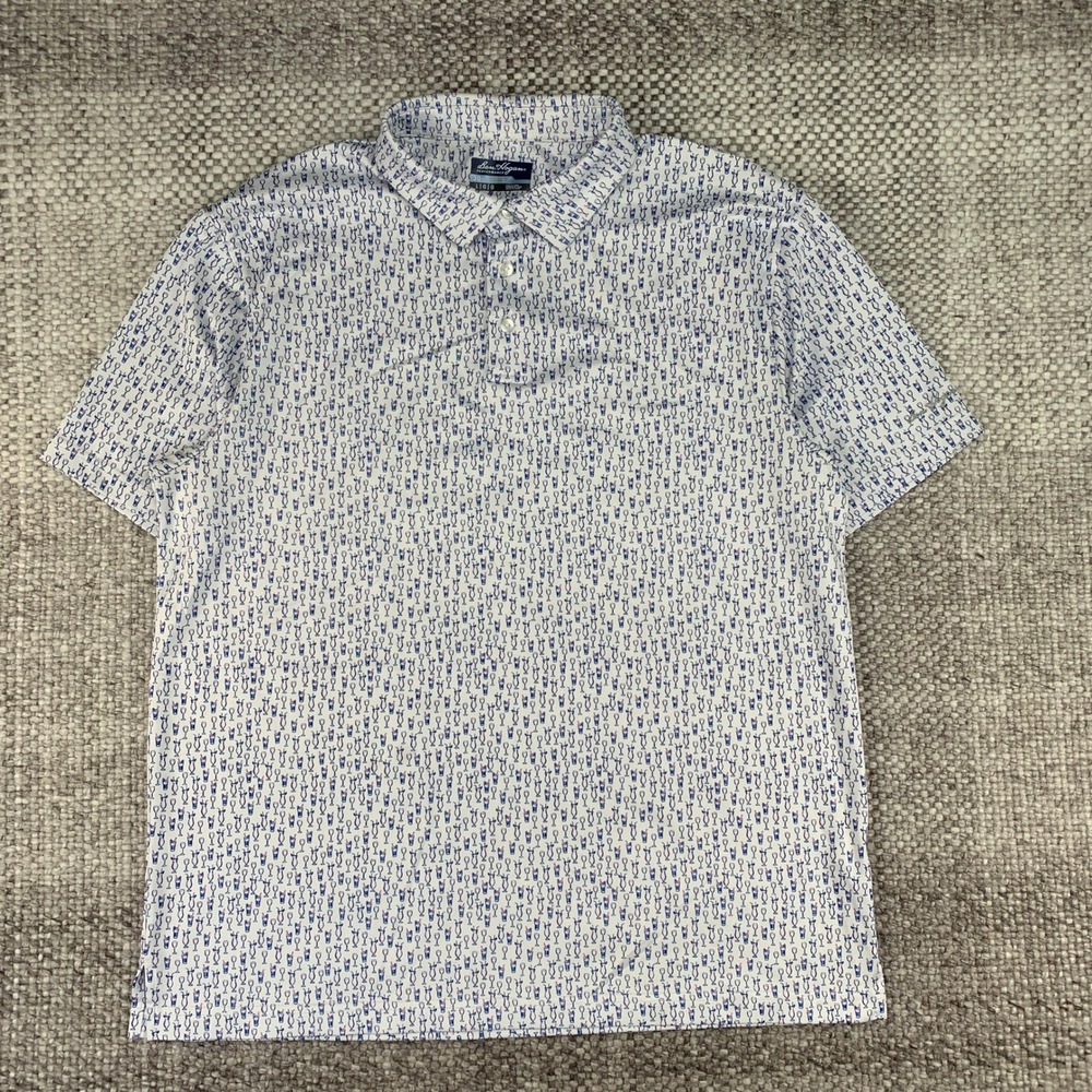 Ben Hogan Performance Polo Mens Large White Cocktail Print Golf Shirt All Over